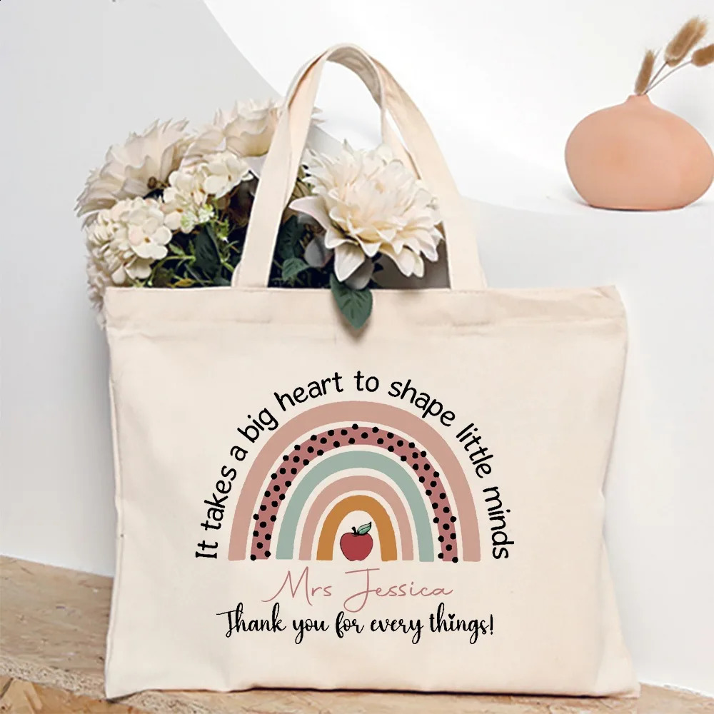 Personalized Tote Bag Custom Name Canvas Shoulder Bags Teacher Life Shopping Bag Female Travel Handbags Gift for Teachers 260625 - view 7