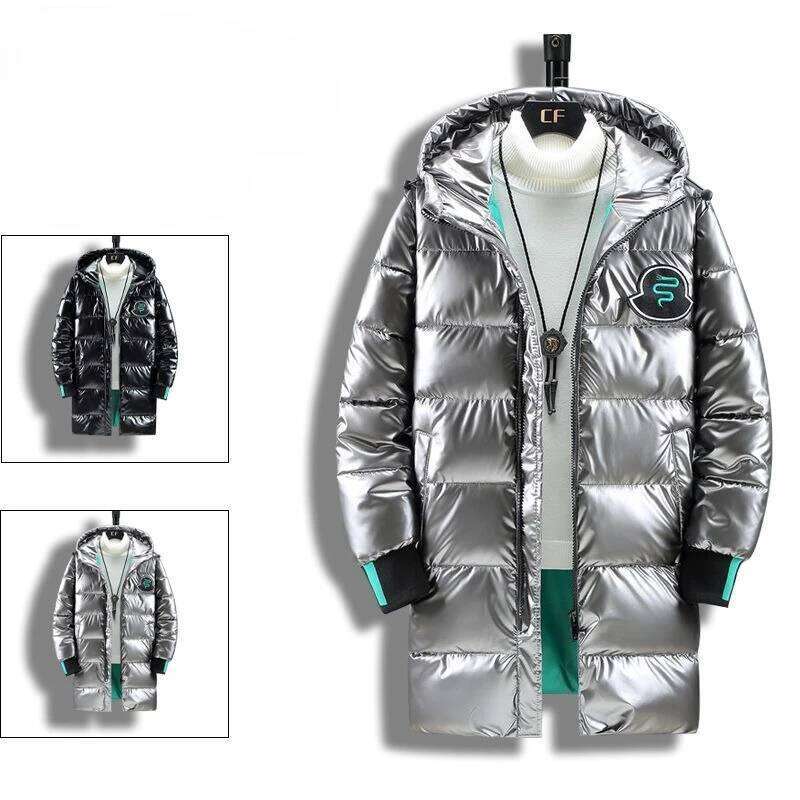 Water Resistant Down Cotton Jacket for Men 2025 New Winter Thickened Glossy Warm Korean Style Trendy Long Coat W260626 - view 7