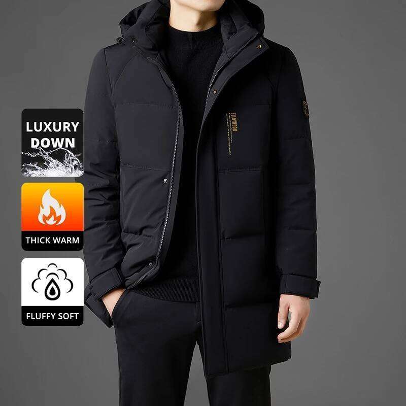 High End Long White Duck Casual Hooded Fashion Men Down Jacket Longline Winter Warm Designer Parkas Puffer Feather Coats W260626 - view 5