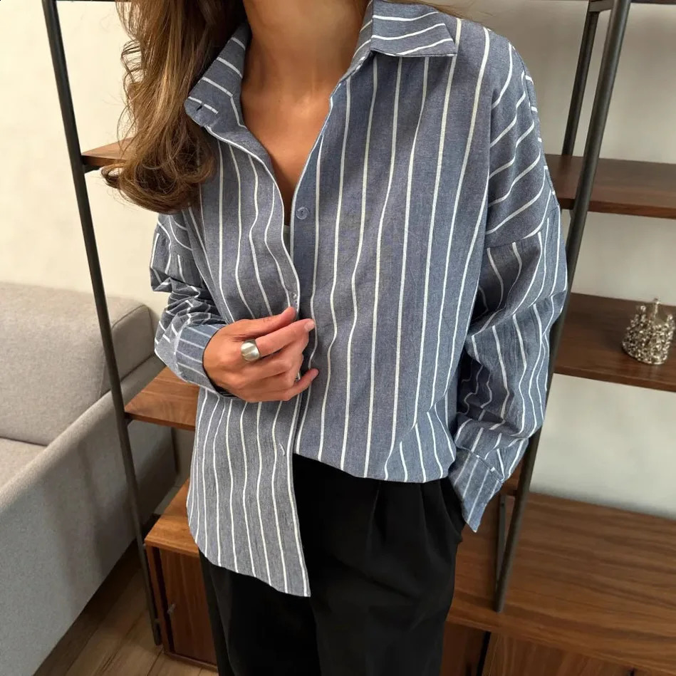 Oversized Striped Shirts Blouses Loose Fit Casual Fashion Turn down Collar Button Top for Spring Summer Woman Clothes 260626 - view 4