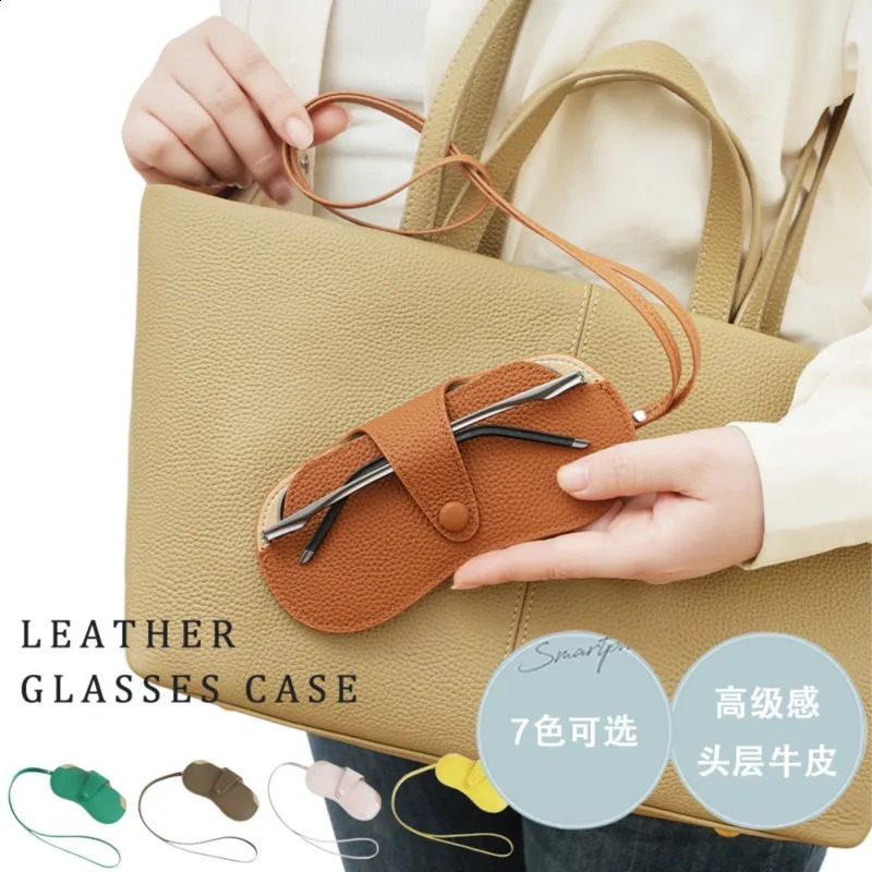 Top-Grain Cowhide Genuine Leather Neckband Glasses Case Portable Sunglasses Storage Bag for Men Women Brillenetui 260625 - view 5
