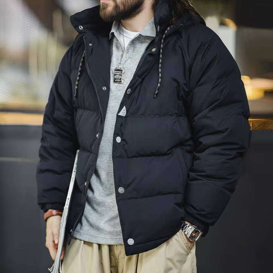 Maden Men's Winter Wide Quilting Seam Thickened White Duck Down Navy Blue Hooded Jacket High Density Fabric Warm Top J260626 - view 3