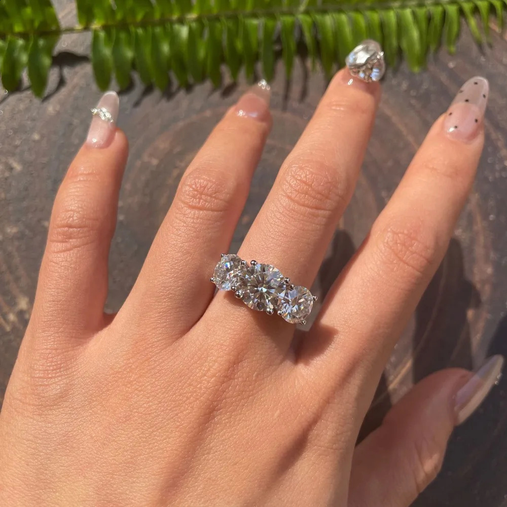 2/4CT Certified Rings 925 Sterling Silver Three Lab Diamond Engagement Wedding Band For Women 18K Plated Fine Jewelry260624 - view 5