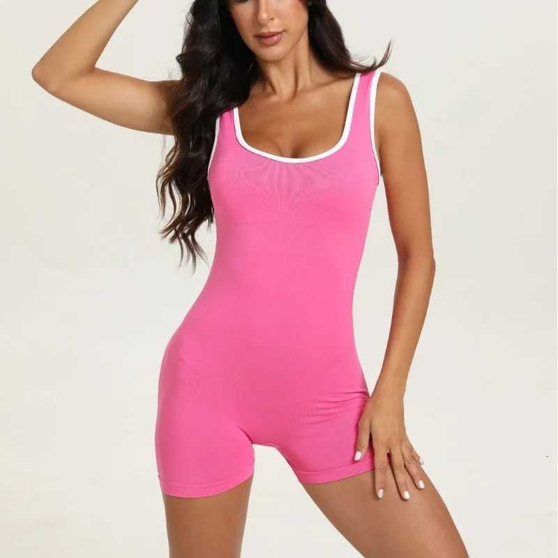 Yoga Women Colorblock Open Bodysuit Padded U-neck Sleeveless Workout Fitness Gym Athletic Fashion Short Jumpsuit M260626 - view 7