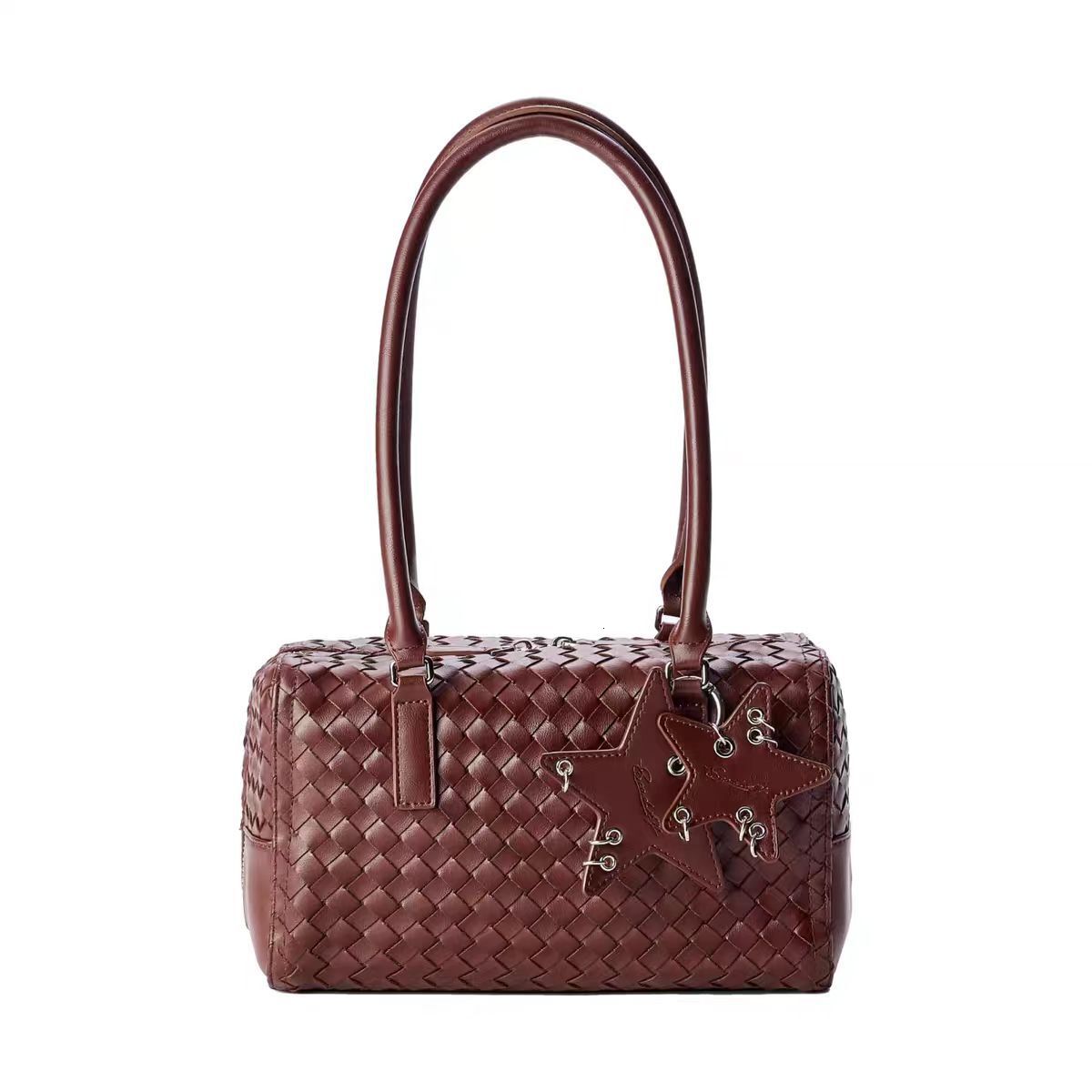 Hand-Woven Star Tote Bag, Casual Laid-Back Style, Large-Capacity Shoulder And Underarm Bag For Commuting Underarm Bag Vintage Fashion - view 5
