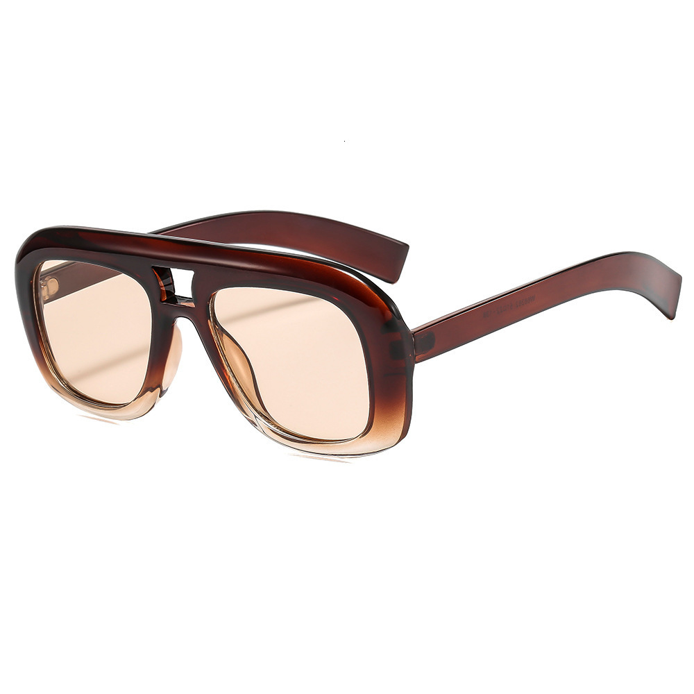 2026 New Square Fashion Sunglasses, European And American Fashion, Popular With Influencers, Double Bridge Simple Plain Sunglasses - view 4