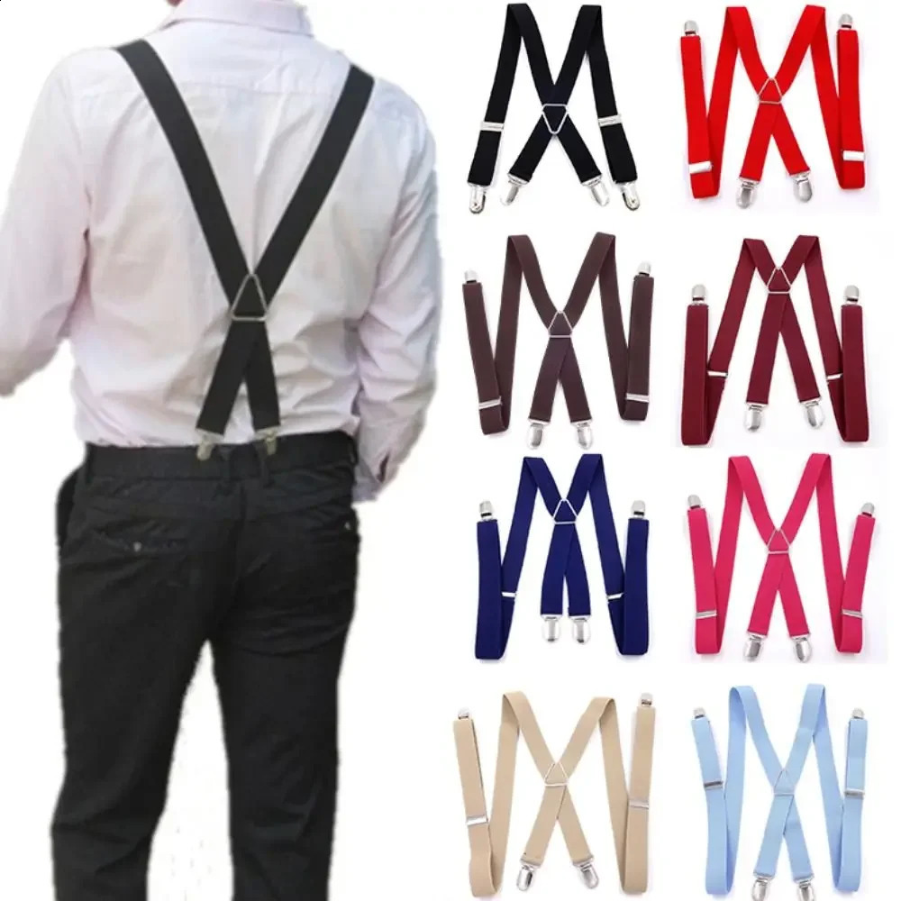 4 Clips 25CM Wide Men Suspenders Women Elastic Adjustable Adult Braces Suspender Kids Children Boys Girls Wedding Accessories 260626 - view 3