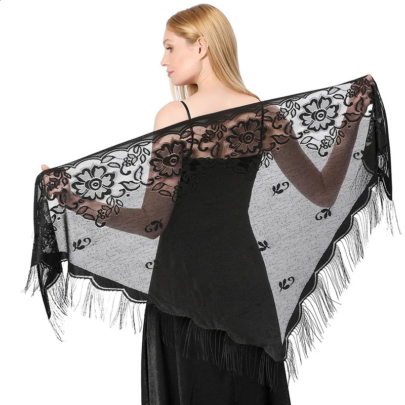 Triangle Lace Shawls and Wraps for Evening Dresses with Tassels for Evening Party Mesh Wedding Shawls 260625 - view 7