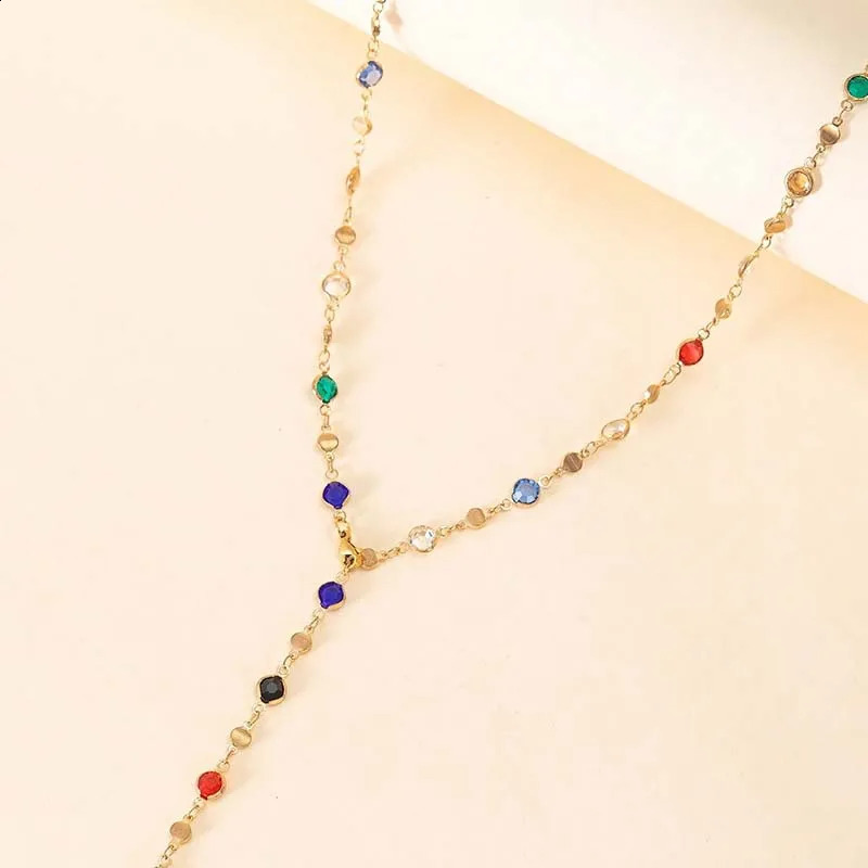 y Colourful Crystal Zircon Necklace For Women Shiny Rhinestone Long Tassel Choker Bohemian Statement Jewelry Gifts 260624 - view 6