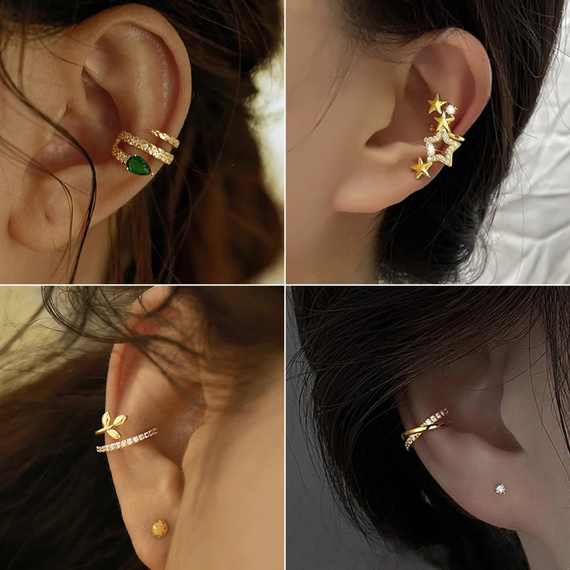 Hollow Zircon Star Double Layer Ear Clip For Women Gold Color No Piercing Cartilage Earring Party Jewelry Gifts 260623 - view 1