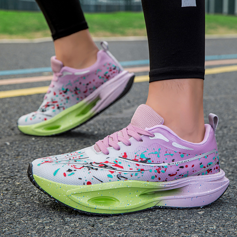 Colorful Ink Splash Mesh Road Running Sneakers For Men Women High Rebound Hollow Midsole Non Slip Rubber Outsole Lightweight Jogging Footwear