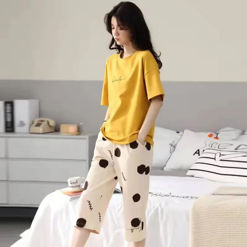 Korean Version Pajama Summer Cotton Short Sleeve Pants Home Wear Casual Daily Cute Plussize Suit 260625 - view 6