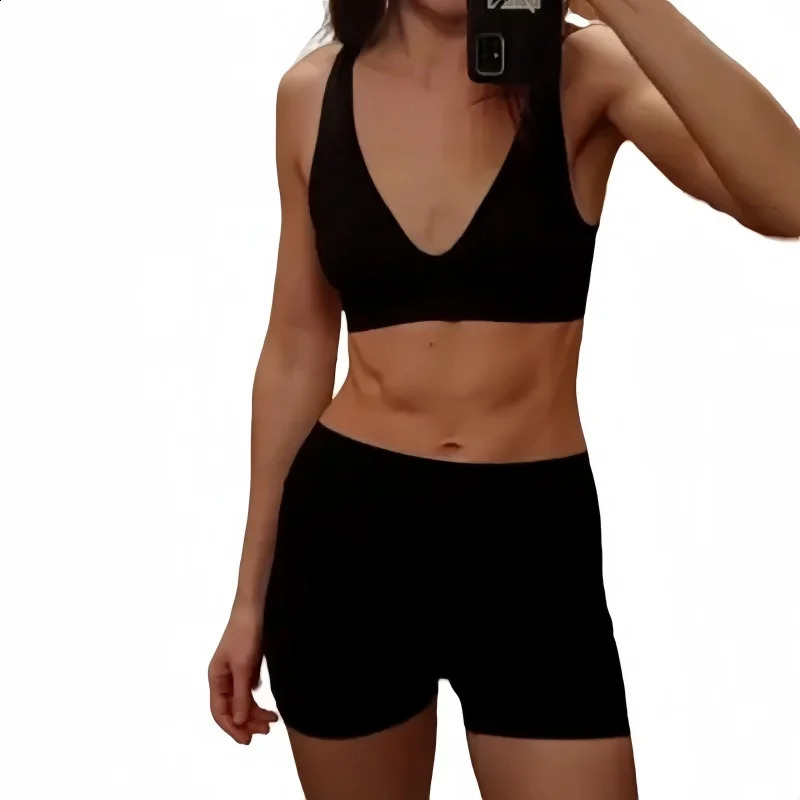 Women Seamless Bra And Panties Set Female Sport Vneck Unlined High Rise Shorts Stretchy Underwear Sexy Lingerie 260626 - view 5
