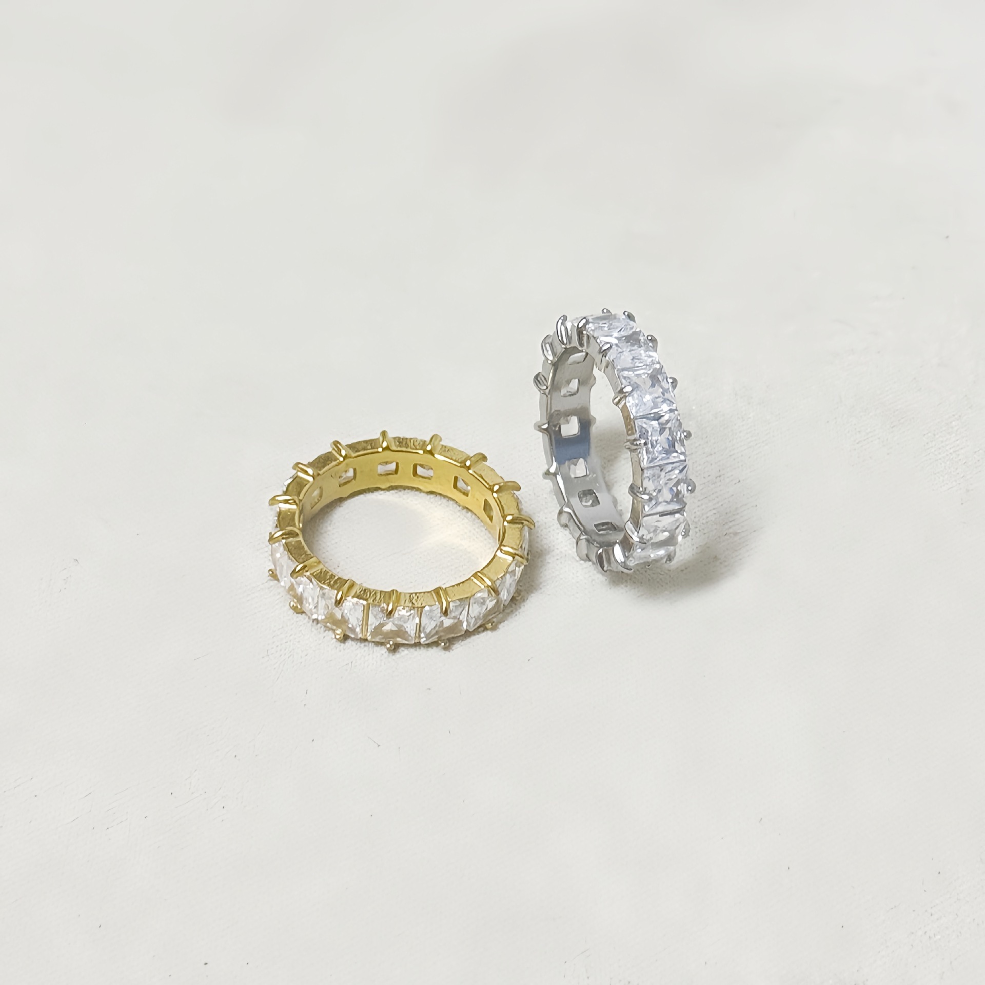 Titanium steel European and American fashion square zircon ring 18k real gold plated jewelry - view 4