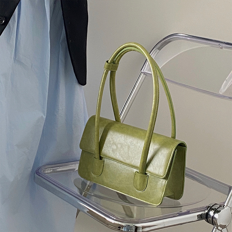 2026 New PU Women's Oil Wax Leather Shoulder High-End Fashion Trend, Bean Green Underarm Bag, Messenger Bag Underarm Bag Vintage Fashion - view 1