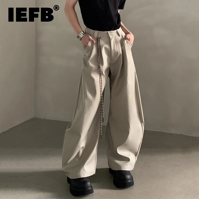 IEFB Fashion Mens Suit Pants Solid Color Casual Pleated n Loose Wide Leg Cleanfit Curved Knife Trousers Summer 9W3821 y260618
