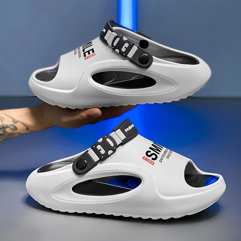 Men Hollow Cutout Platform Sport Slides Adjustable Buckle Heel Strap Soft EVA Thick Cushion Anti Slip Open Toe Beach Shower Casual Slippers