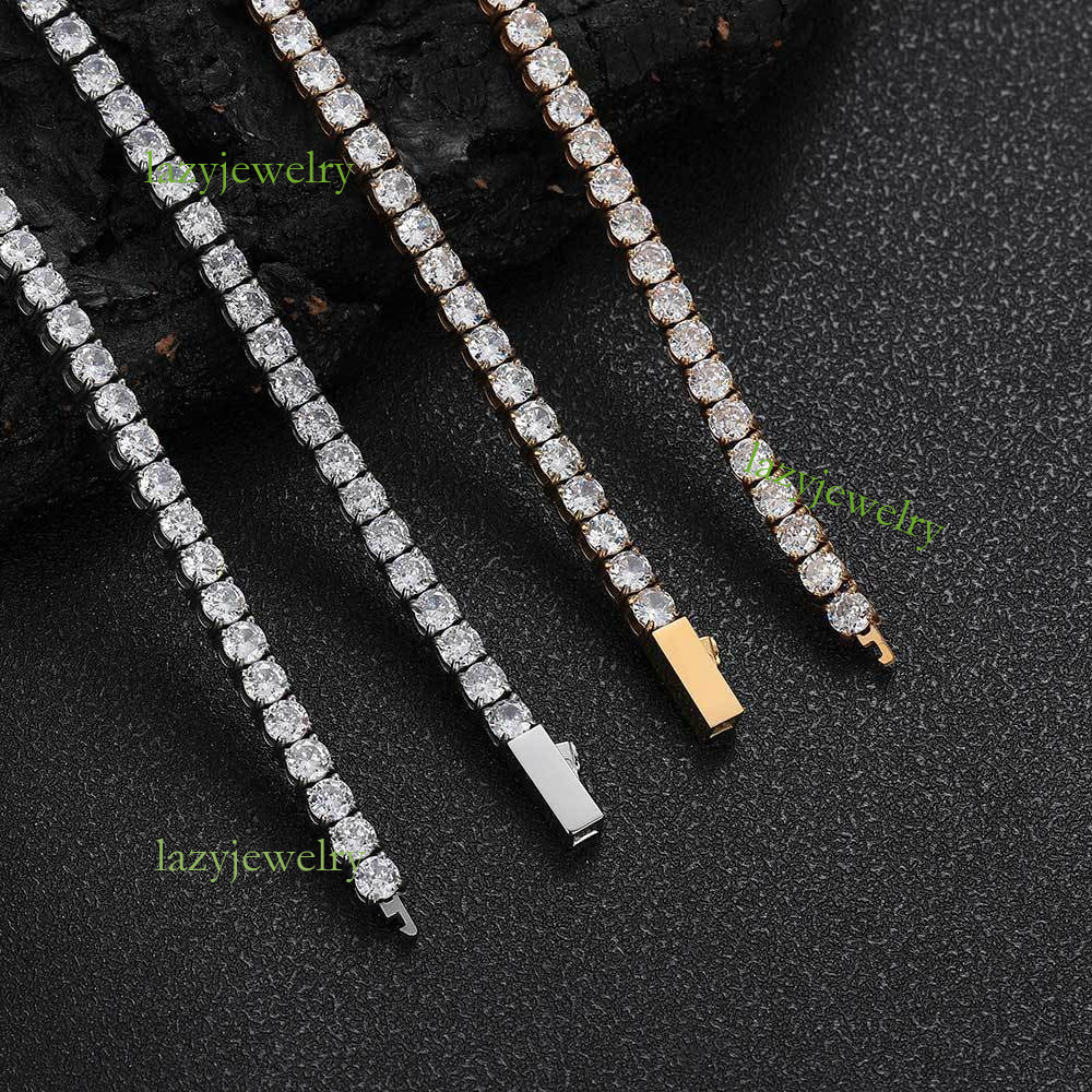 Hip hop style S925 sterling silver Moissanite tennis spring button necklace 4mm 5mm gold 14k diamond necklace men's high sense fashion items holi - view 7