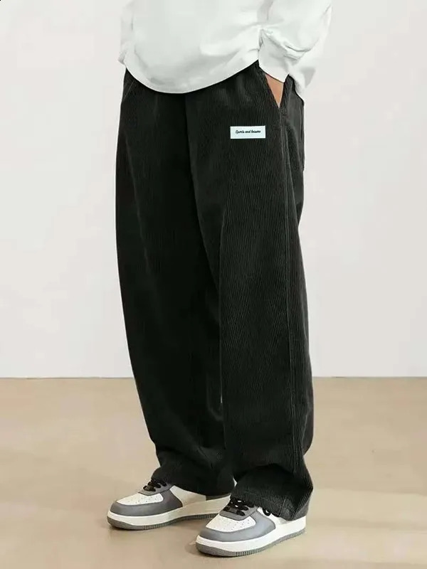 Autumn Mens Corduroy Casual Pants Fashion Loose Fit Pants Straight Sweatpants Elastic Waist Drawstring Outdoor Streetwear 260626 - view 7