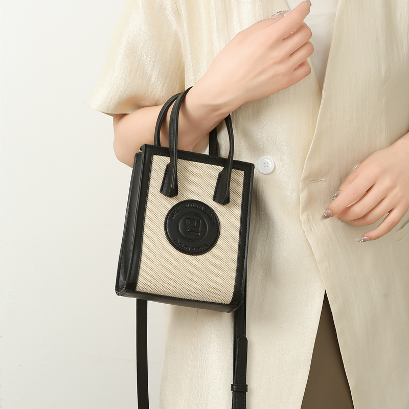 New High-End Niche Women Mini Handbag, Textured Canvas Original Color Block Versatile Shoulder Crossbody Bag