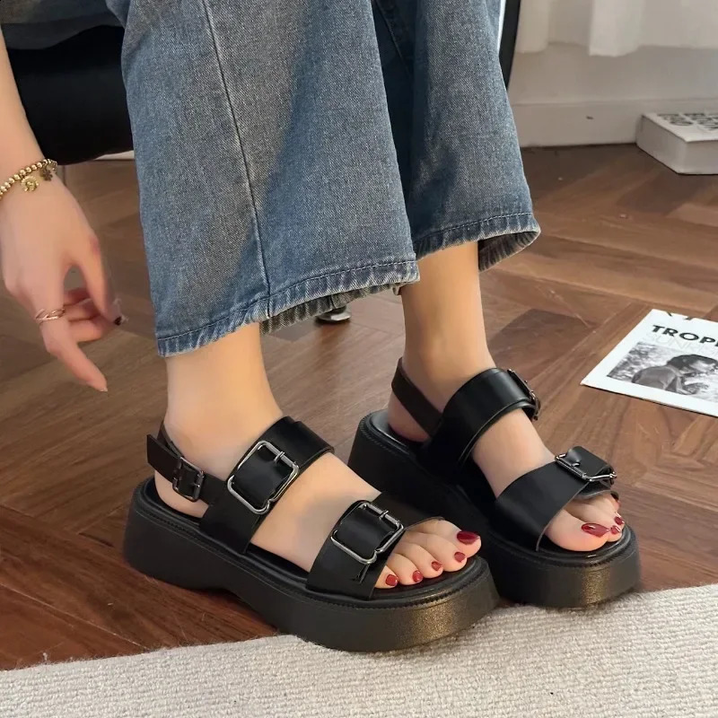 Fashion 2024 Platform Sandal Summer Shoes Buckle Slides Casual Black Sports Flat Sandalias De Mujer 260616 - view 1
