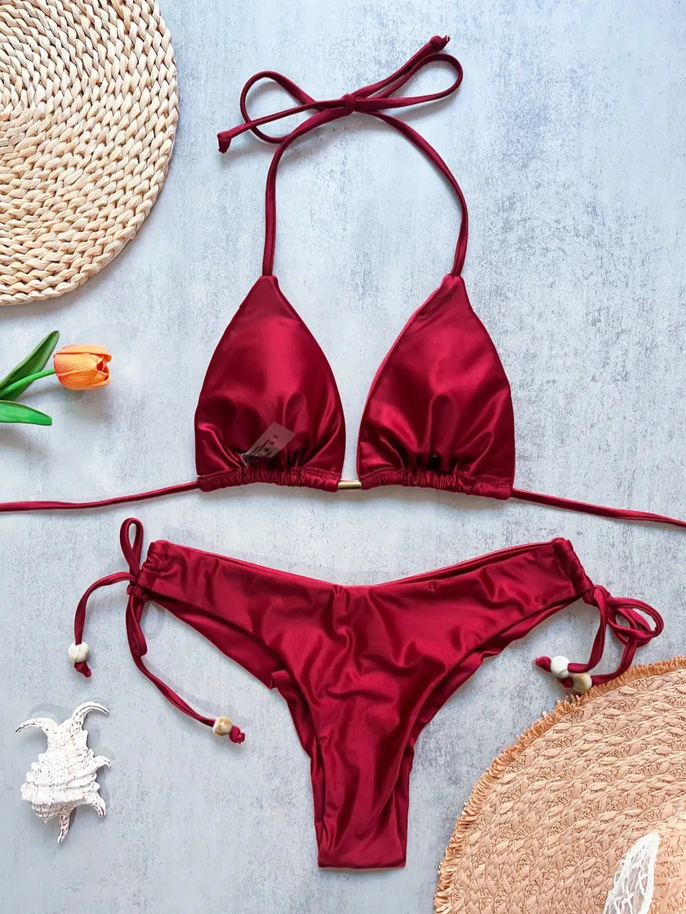 2026 Sexy Folds Bikini Set Solid Micro Bikini Swimsuit Female Triangle Swimwear Beach Wear Bathing Suit 260625 - view 3