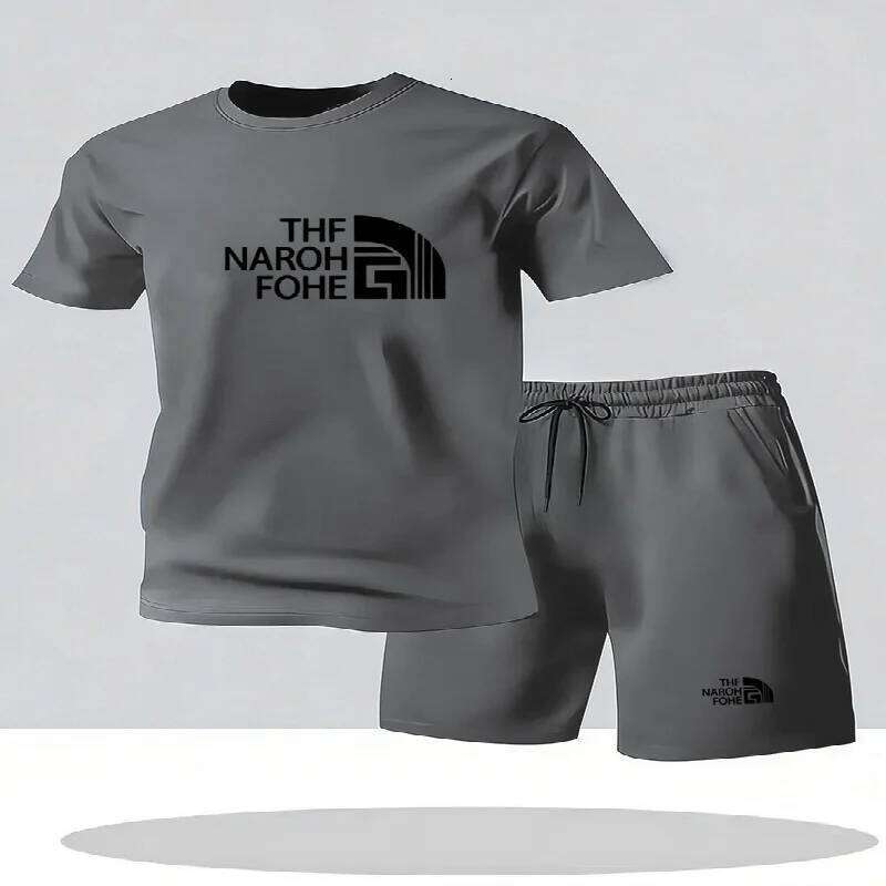 Fashionable summer casual T-shirt and shorts round neck men's short sleeved breathable sports set two-piece 26Y0626