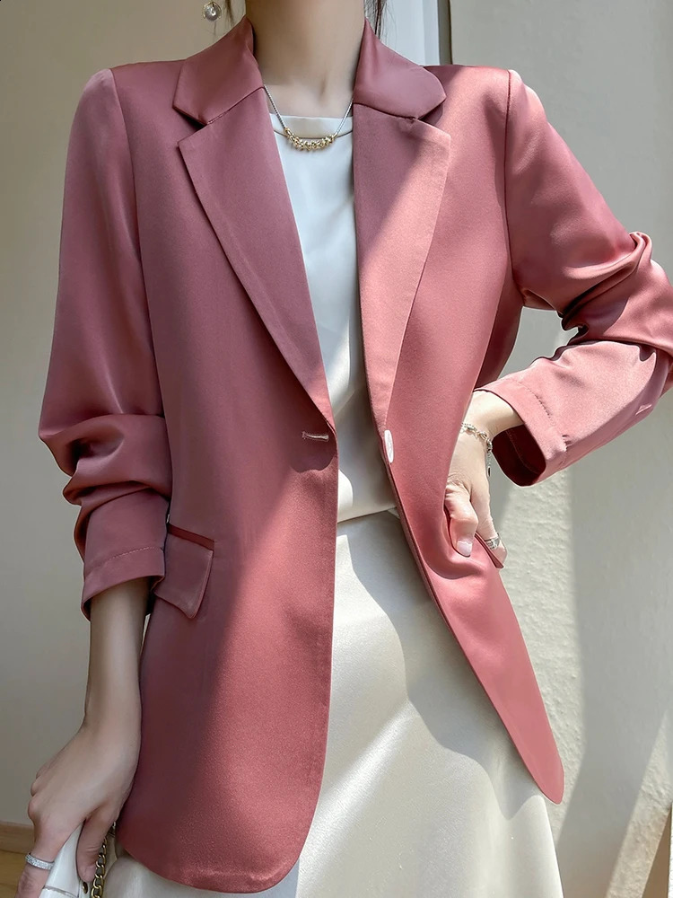 Women Blazers Spring Summer Fashion Korean Silk Satin Suit Vneck Loose Top Jacket Single Button Outerwear 260625 - view 4