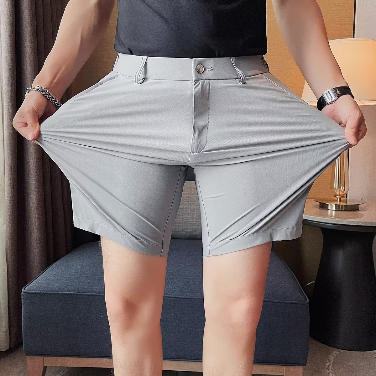 Summer Men's Thin Knee Length Shorts Breathable Quick Dry Stretch Casual Fashion Suit Shorts Plus Size Business Shorts For Men - view 3