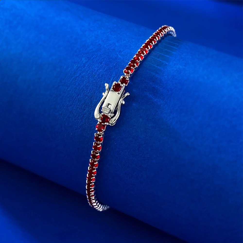 Wong Rain 100 925 Sterling Silver 2MM Round Cut Ruby Gemstone Tennis Chain Bracelets Bangle for Women Fine Jewelry Wholesale 260626 - view 6