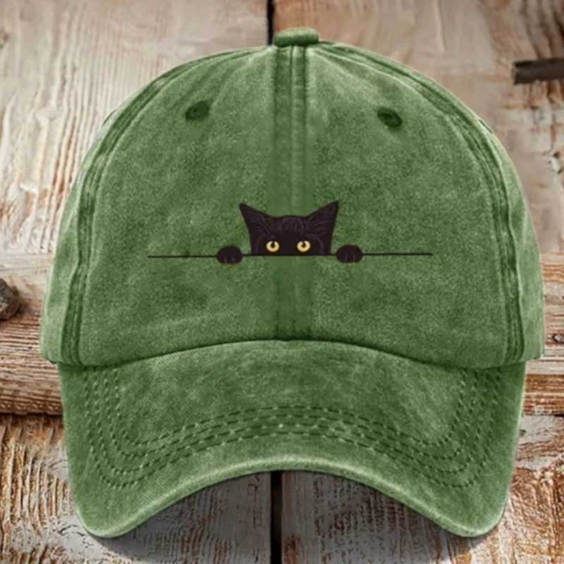 Cotton Unisex Spring Time Mens Baseball Printed with A Cute Cat PatternA Casual Sports Visorand A Washedretro-style M260626 - view 4