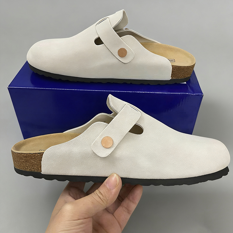 Designer Clog Slippers Women Men Flat Beach Slides Suede Leather Double Buckle Winter Fall Cork Sandals Outdoor Casual Shoes Brown Grey Coffee