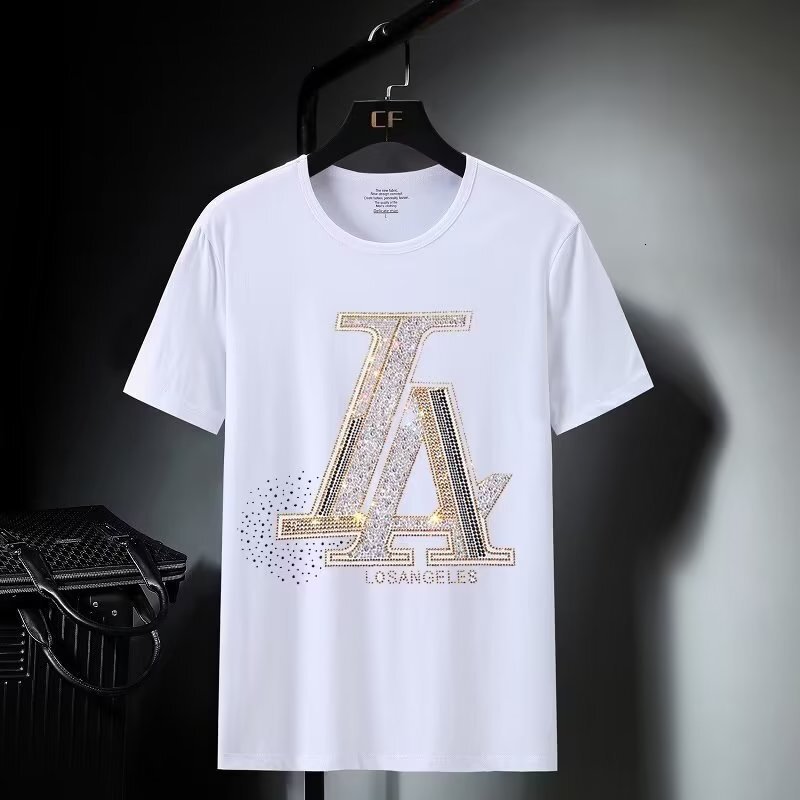 Men's Rhinestone T-Shirt, Punk Tie-Dye Letter Graphic Tee - Loose Fit, Short Sleeve, Square Neck, Black, Size Large, Casual Vacation Shirt for Autumn  - view 3