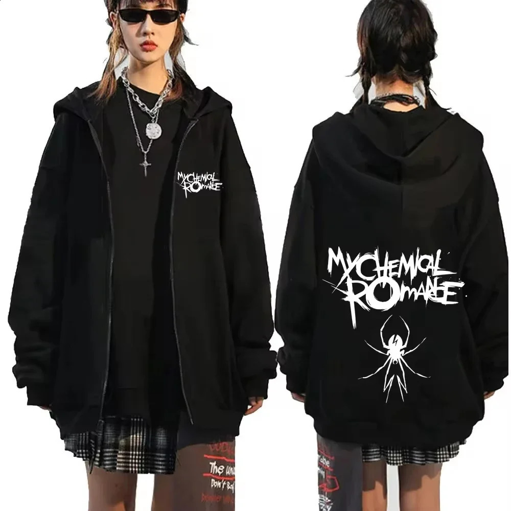 My Chemical Romance Letter Print Zip Up Jacket Hoodies Women Casual Gothic Retro Clothing Vintage Oversized Sweatshirts Unisex 260626 - view 7