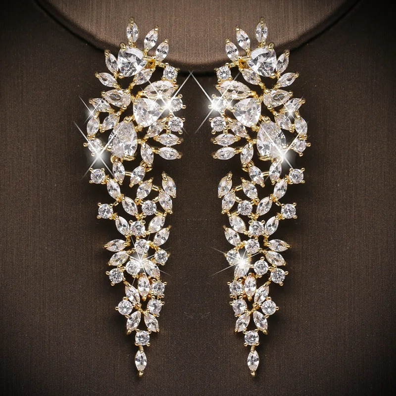 Ekopdee Vintage Teardrop Zircon Drop Earrings For Women Charm Bling Leaf CZ Crystal Earring Wedding Party Fashion Jewelry 260625 - view 4