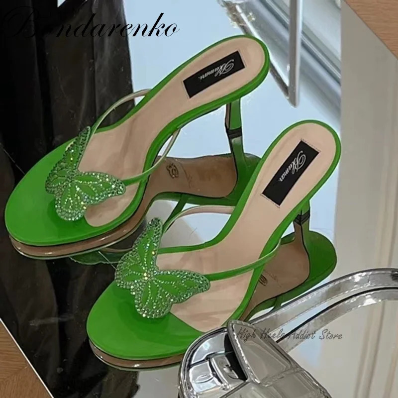 Pink Crystal Butterfly Flip Flop Sandals Women Stiletto High Heels Slipper Summer Party Beach Dress Shoes Mules 260626 - view 3