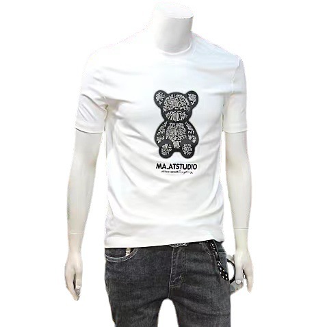 Men's Punk Bear Print T-Shirt, Mercerized Cotton Short-Sleeve Tee, Slim-Fit Round-Neck Graphic Bear Tee Shirt for Summer Vacation Travel, Weekend Stre - view 6