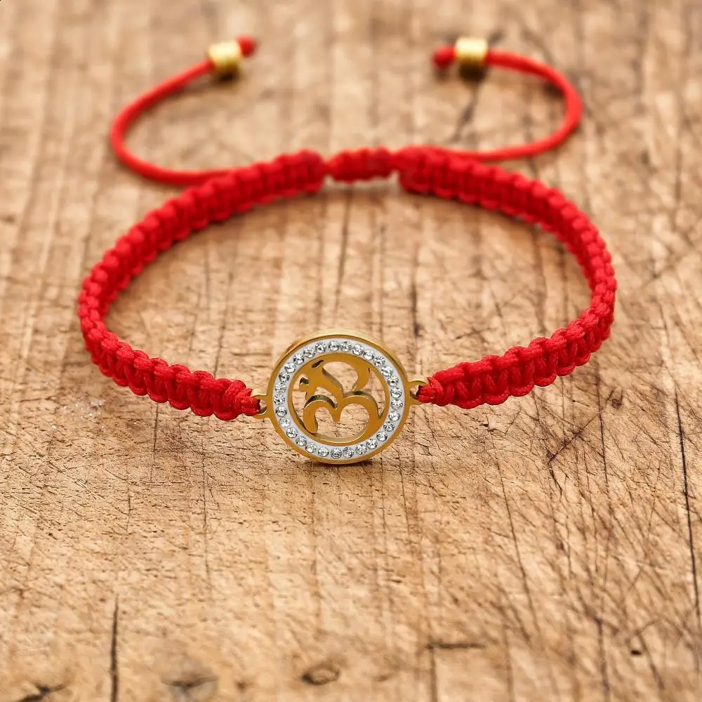 Handmade Red Rope Knots Pave Zircon OM Braided Bracelet Buddhist Lucky Charm Bracelets Bangles For Women Men Gift 260617 - view 6
