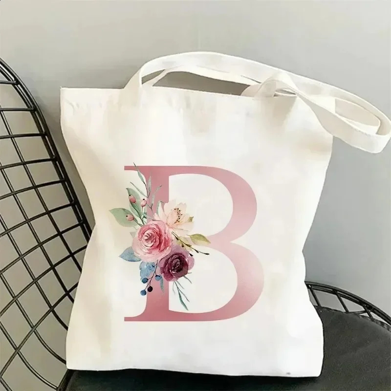 Fashion Customized Name Canvas Bag Womens Travel and Leisure One Shoulder Handbag Pink Letter Large Capacity Gift White Canvas 260625 - view 4