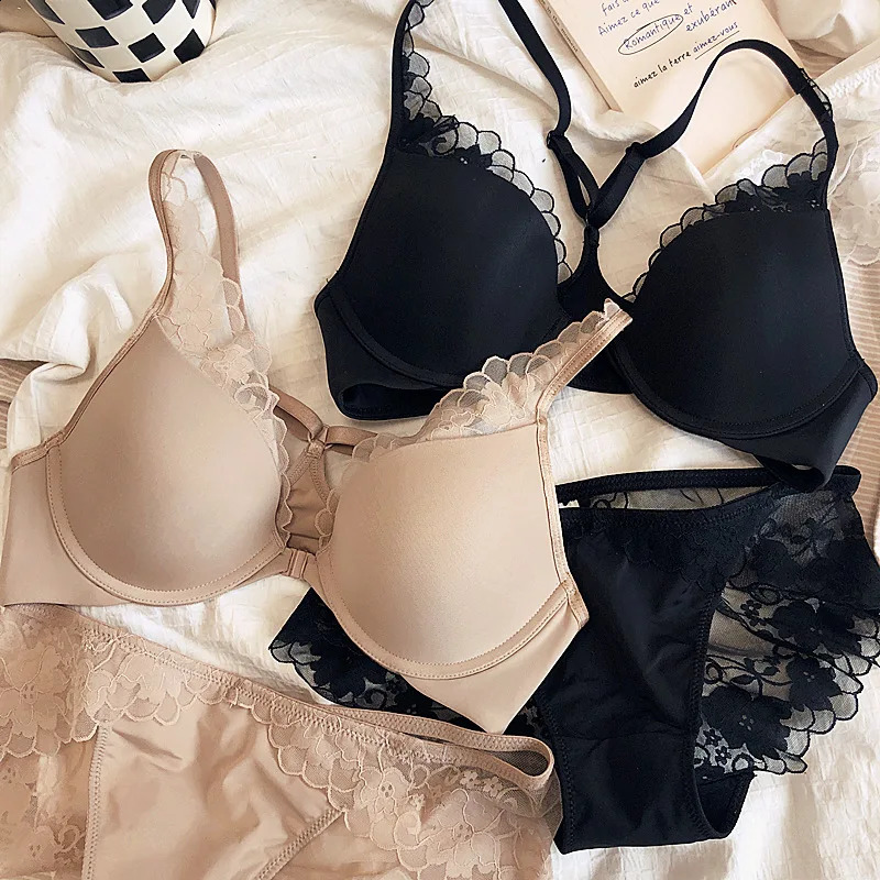 Thin Glossy Cup Cross Backless Lace Front Closure Bra and Panties Set with Push Up Underwear Women Beautiful Sexy Lingerie 260626 - view 3