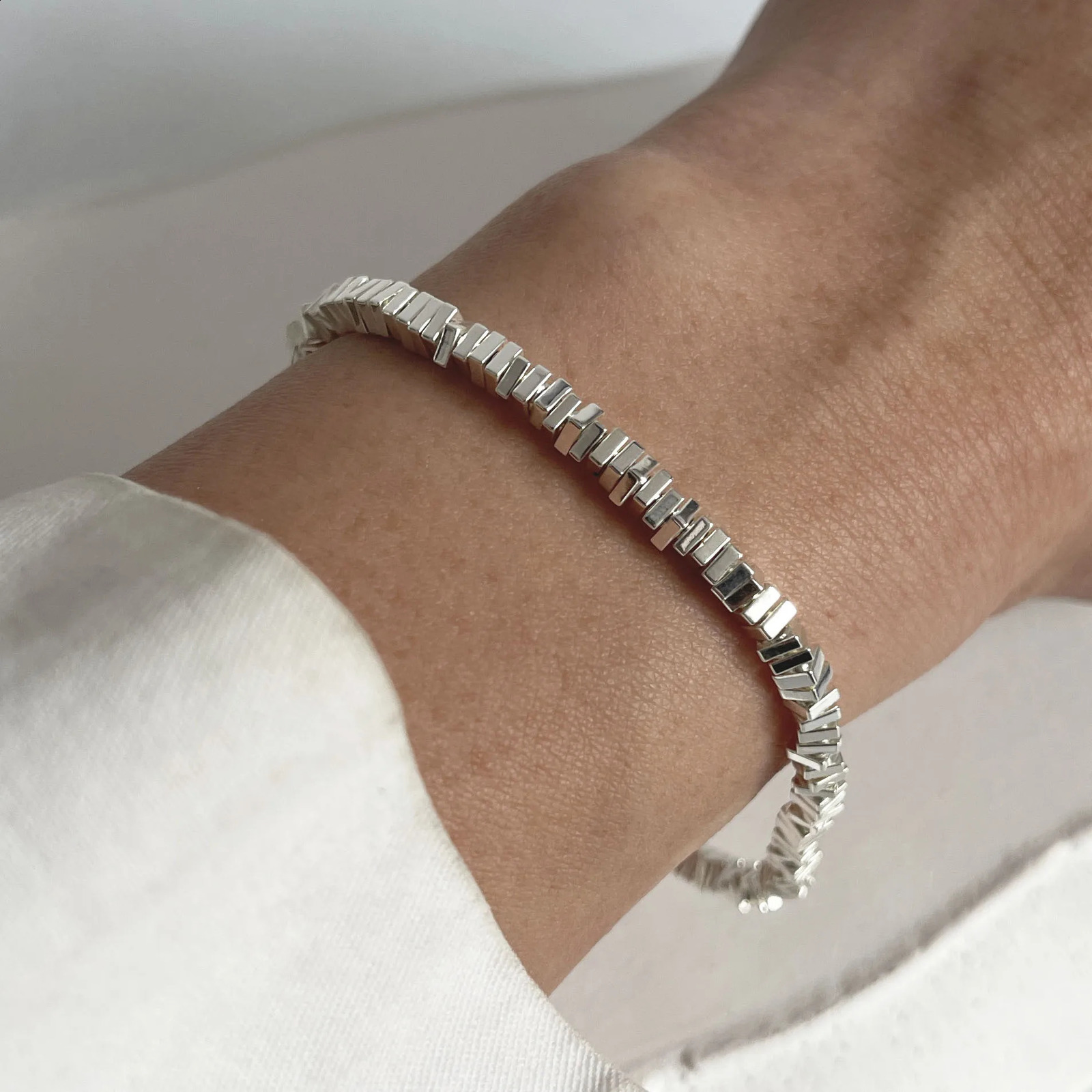 100 Solid 925 Sterling Silver Metal Bracelet for Women Handmade Simple Stone Bracelet Birthday Gift Party 260626 - view 5