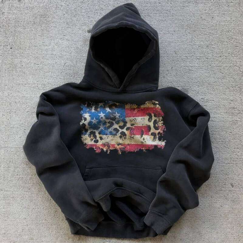 Y2K Retro Harajuku Graphic Hoodie Nostalgia American Flag Spotted Streetwear Oversized Pullover Casual Men Women Punk Sportswear W260626 - view 3