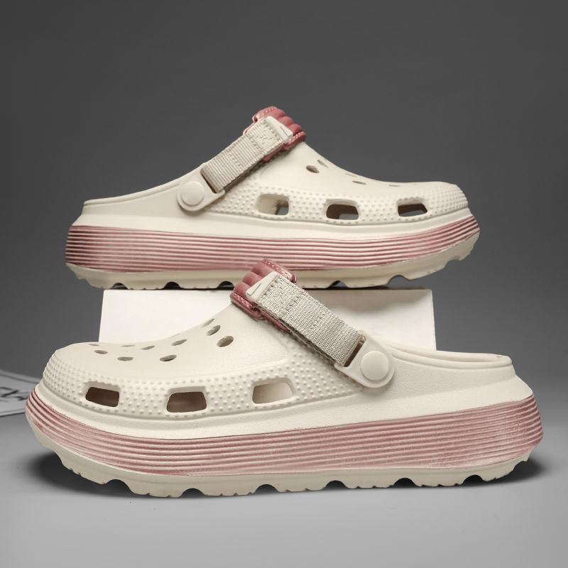 Gradient Chunky Platform Clogs Adjustable Webbing Strap Soft EVA Anti Slip Hollow Out Beach Shower Casual Sandals