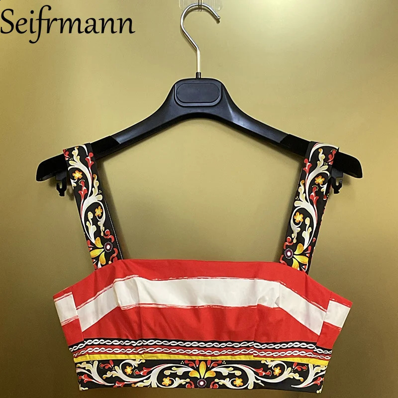 Seifrmann 2026 Summer Womens Fashionable Square Collar Sleeveless Cotton Printed TopLong Half Skirt Two Piece Set 260625 - view 5