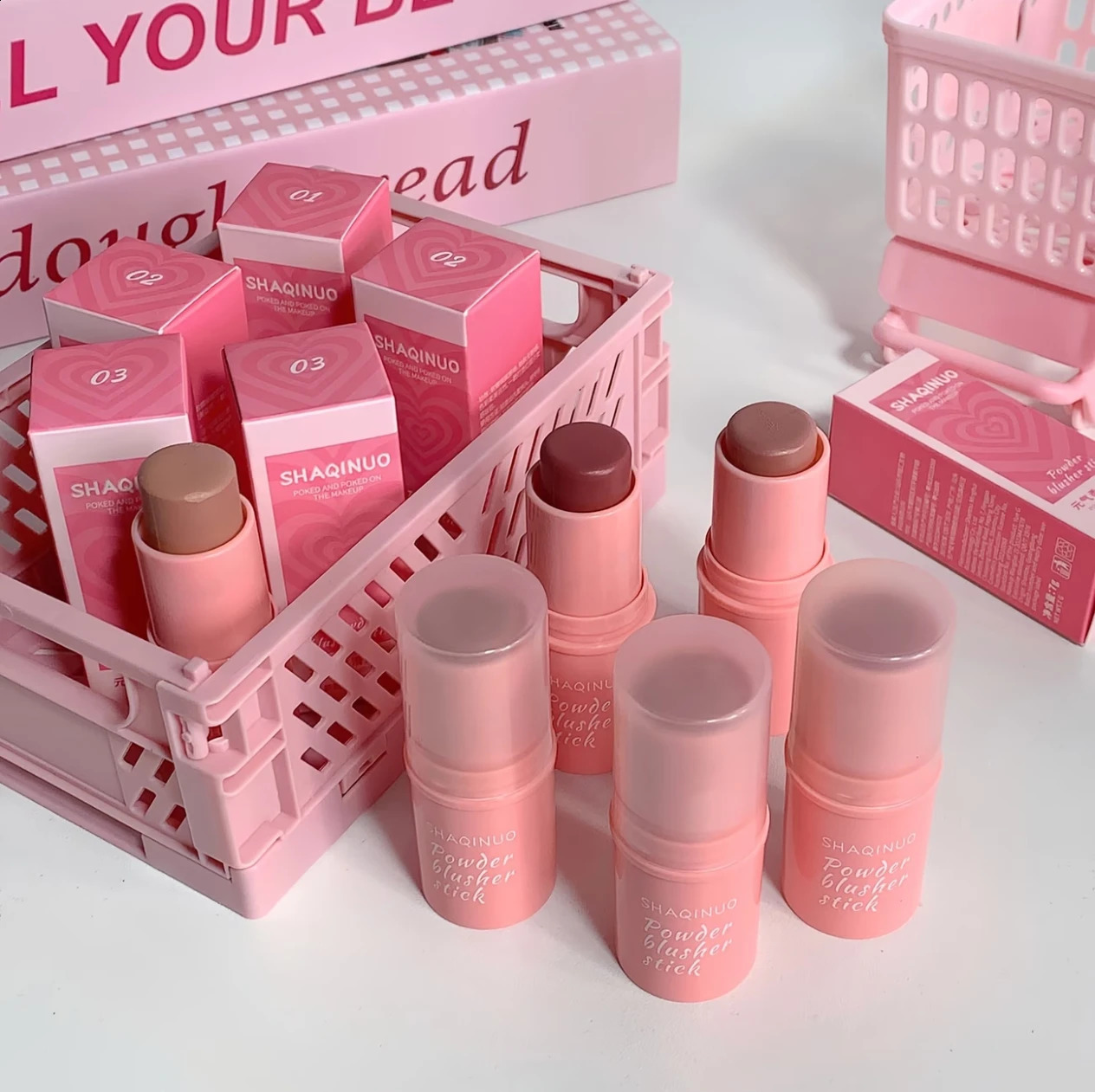 3PCS Blush Stick Set - Includes Brush Multi-functional Matte Highlighting Blush Cream Long-lasting Non-greasy and Waterproof 260625 - view 3