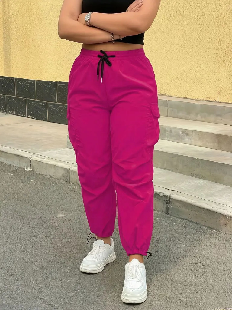 Womens Casual Streetwear Pink Cargo Pants Loose Drawstring Waist Jogger Trousers Plus Size Trendy Spring Summer Fashionable 260625 - view 5