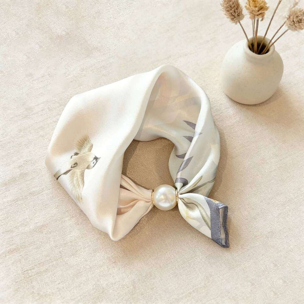 Spring Summer Thin Pearl Silk Scarves Magnetic Buckle Lazy Women Girls Sweet Elegant Pendant Collarbone Chain Neck Scarf 26Y06226 - view 5