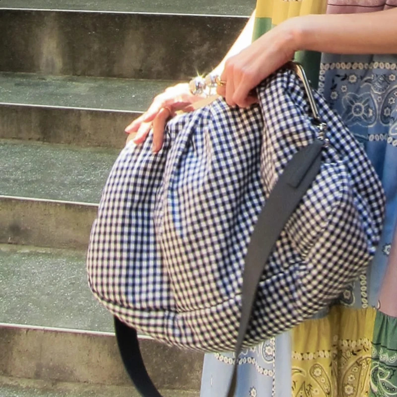 Large Capacity Kisslock Metal Frame Clip Puffer Bags For Women Handbag Purse 2026 In Plaid Underarm Shoulder 260626 - view 5