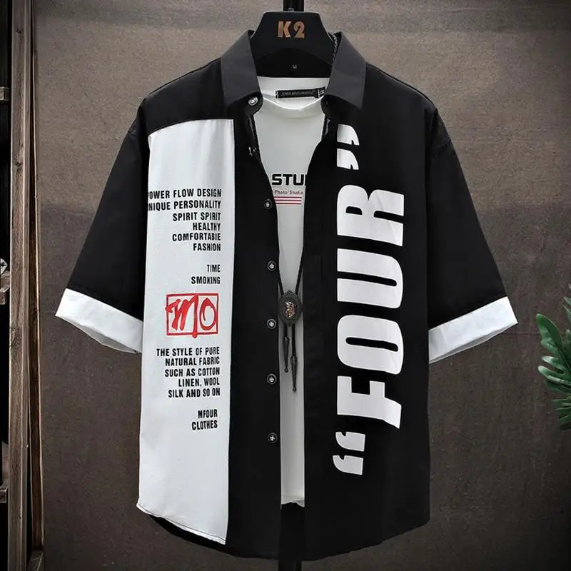 Mens ShortSleeve Shirt Summer FiveQuarter Sleeve Japanese Street Teenagers Punk Handsome 260626 - view 3
