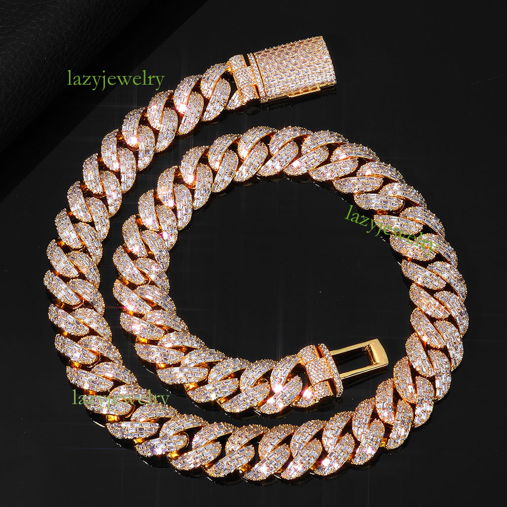 Rose gold full diamond Cuban chain necklace 925 silver VVS moissamite inlay hip hop luxury design for men and women in the same fashion accessories sp